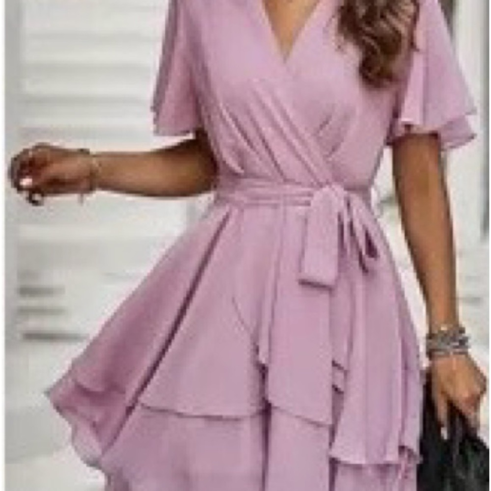 Lavender Wrap Tiered Midi Dress with Tie Waist